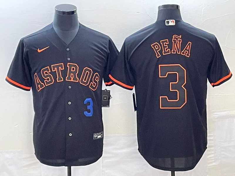 Mens Houston Astros #3 Jeremy Pena Number Lights Out Black Fashion MLB Cool Base Nike Jerseys->houston astros->MLB Jersey